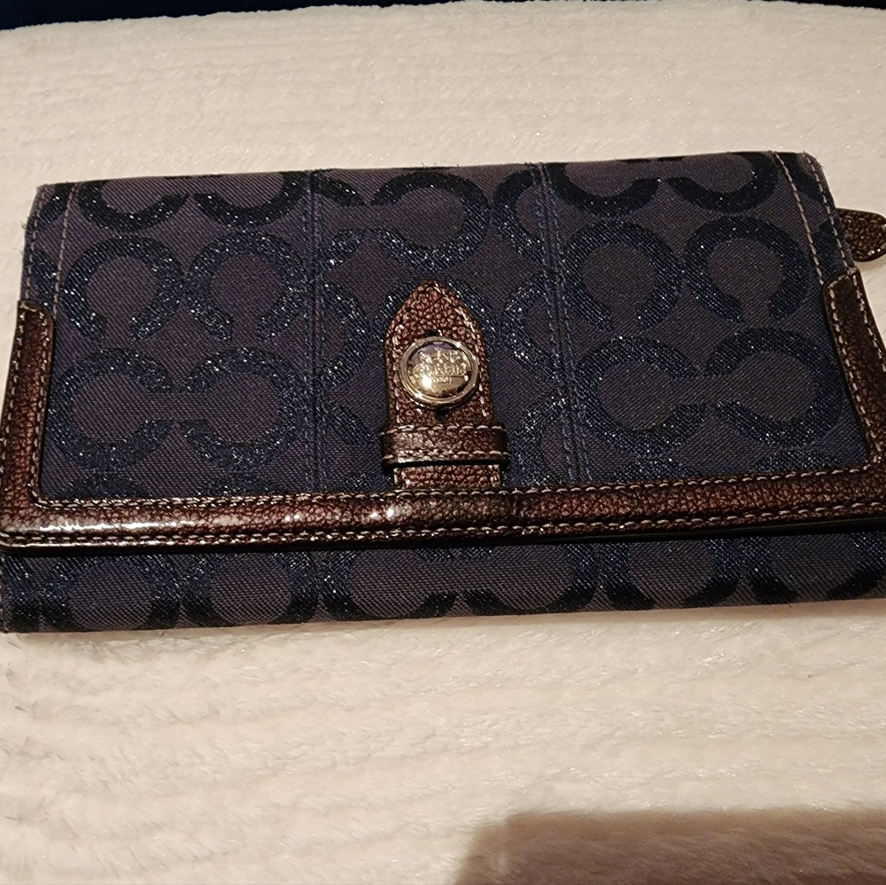 Navy Blue Sparkle Coach Long Folding Wallet